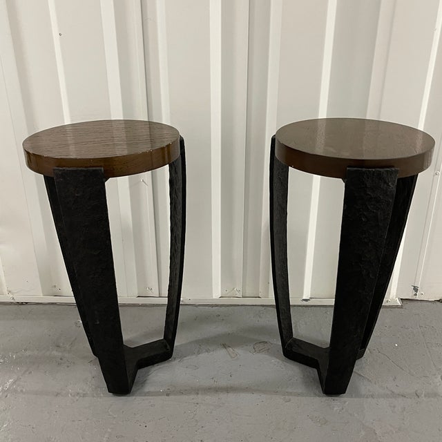 Pair of Gregorius Pineo Iron and Wood Side Tables Chairish