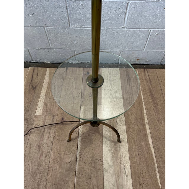 Stiffel Brass Floor Lamp With Round Glass Table For Sale - Image 11 of 12