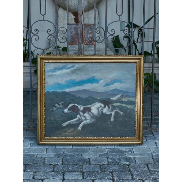 Late 18th Century English 18th Century Oil on Canvas Hunting Dog Painting in Carved Giltwood Frame For Sale - Image 5 of 12