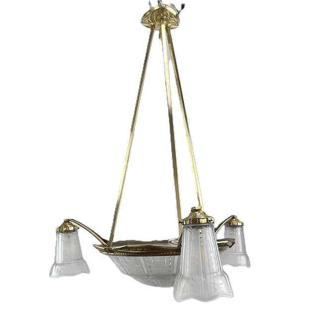 Art Deco Bronze Ceiling Lamp by P. Maynadier, 1930s For Sale - Image 3 of 14