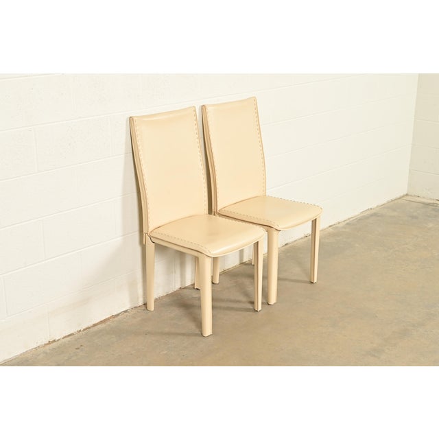 Mario Bellini Style Italian Modern Cream Leather Wrapped High Back Side Chairs or Dining Chairs, Pair For Sale - Image 14 of 14