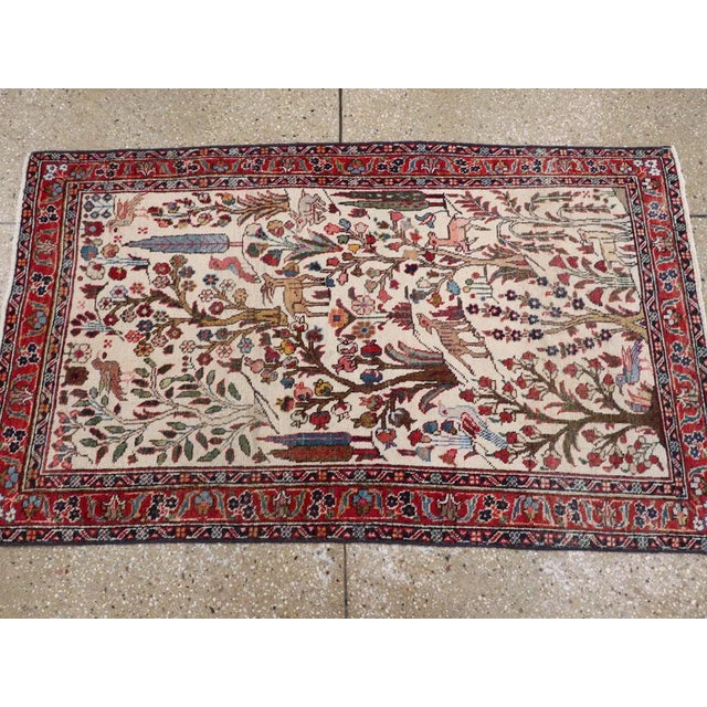 Mid 20th Century Galerie Shabab Collection Mid-20th Century Persian Tabriz Pictorial Throw Rug For Sale - Image 5 of 6