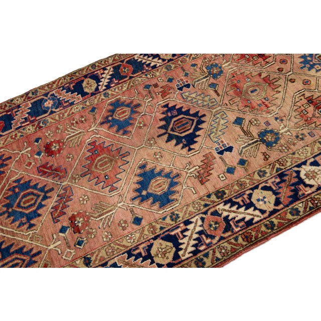 1960s 1960s Vintage Handmade Persian Heriz Wool Runner With Peach Accents For Sale - Image 5 of 7