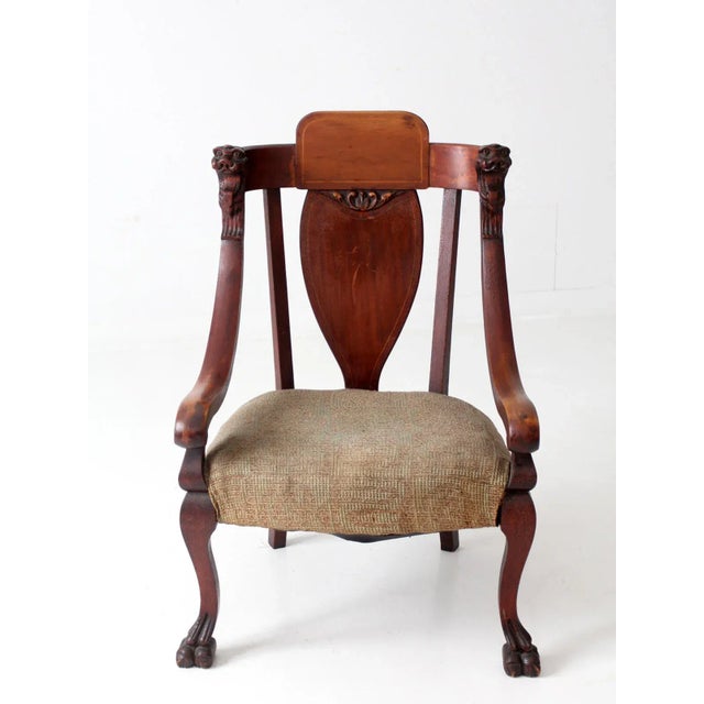 Traditional Antique Lion Head Claw Foot Arm Chair For Sale - Image 3 of 12