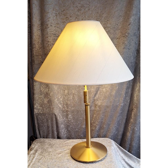 Vintage Table Lamp with Brass Base and Cream-White Fabric Shade, 1980s For Sale - Image 3 of 9