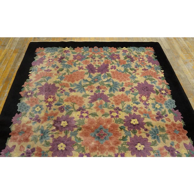 1920s Ivory Rosette Floral Antique Chinese Art Deco Carpet by Fette-Li 5' X 7' 10" Knotted Wool Rug For Sale In New York - Image 6 of 12