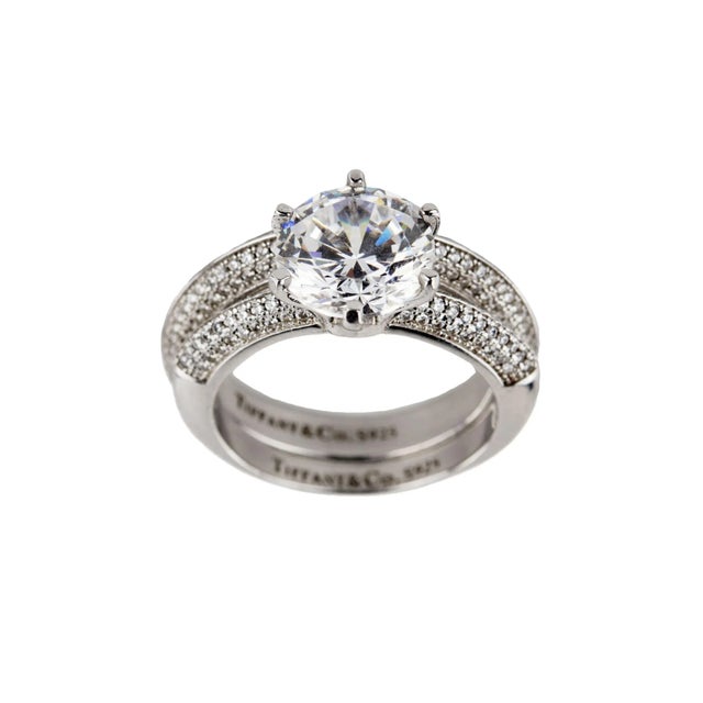 Double Silver Ring with Brilliant Cut Zircons For Sale - Image 6 of 6