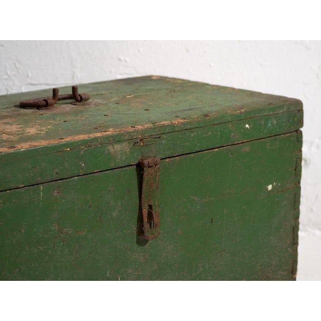 Small Antique Green Wooden Chest, 1910s For Sale - Image 6 of 8