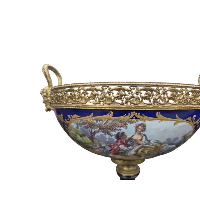 Antique French Sevres Style Porcelain & Gilt Bronze Centerpiece Urn With Figural Handles For Sale In Los Angeles - Image 6 of 10