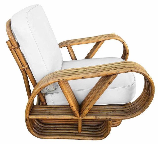 Restored Rattan Five-Strand "Victory Speed" Arm Lounge Chairs With Ottomans - 6 Pieces For Sale - Image 4 of 10