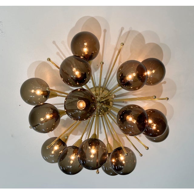 Brown 21st Century Mezzo Polished Brass Smoky Murano Flush Mount by Fabio LTD For Sale - Image 8 of 9