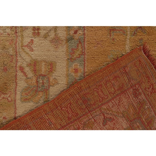 Textile Antique Tribal Oushak Rug in Gold, Pink, Beige Floral Medallion Pattern For Sale - Image 7 of 8