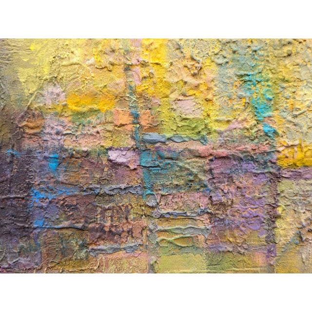 Abstract Romeo Tabuena "Market Tents" Modern Abstract Pastel Toned Cubist Style Street Scene, 1971 For Sale - Image 3 of 12