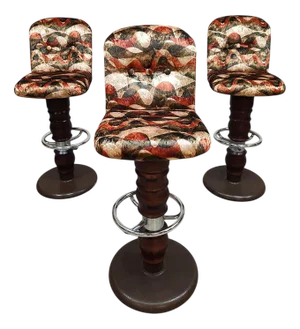 Vintage French Swivel Barstools with Graphic Print, Set of 3