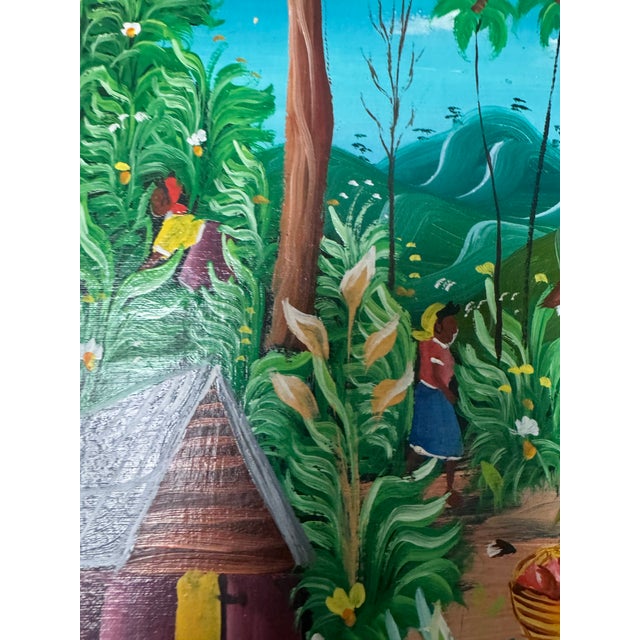 Mid 20th Century Vintage Haitian Folk Art Oil Painting by Michelet, Framed Village Scene on Board For Sale - Image 5 of 7