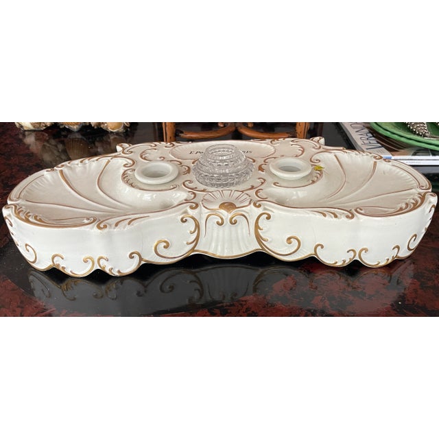 English Art Nouveau Porcelain Inkwell, E. Porcher, Paris France, c.1900 For Sale - Image 3 of 17