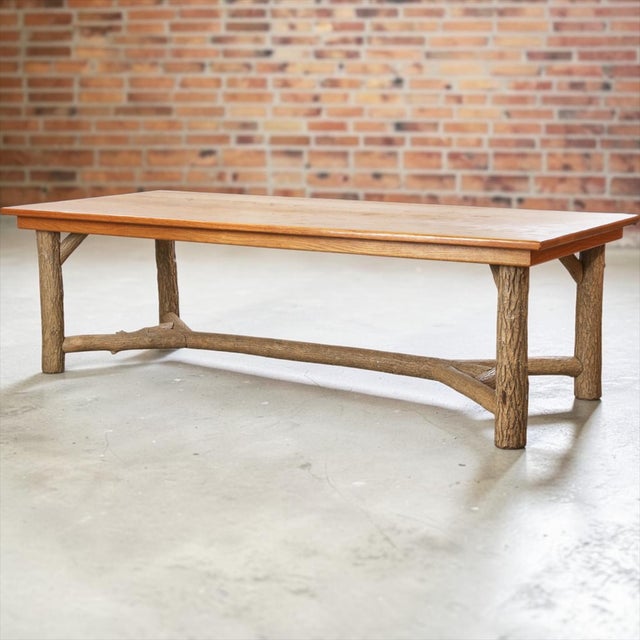Ralph Lauren Style Rustic Ranch Oak Farm Table Faux Bois Legs - La Lune Collection 98” For Sale - Image 10 of 10