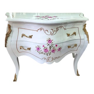 Louis XV Style White Commode – Marble Top Dresser With Gold Details, 2 Drawer French Chest For Sale