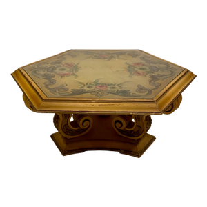 Vintage Italian Florentine Hexagon Coffee Table Hand Painted Gold Gilt Hollywood Regency