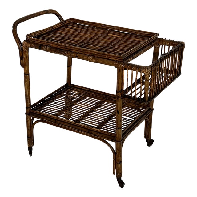 Vintage Italian Bamboo Bar Trolley, 1950s For Sale
