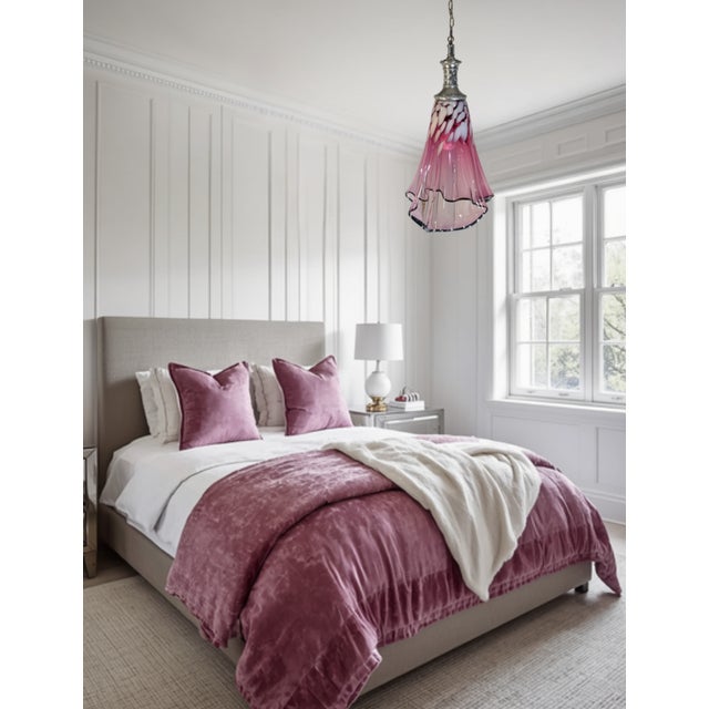 Raspberry Pink Large Fazzoletto Art Glass Raspberry Pink White Oval Pattern Pendant Light Signed For Sale - Image 8 of 18