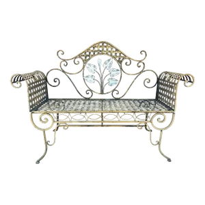Vintage Iron Rolled Arm Garden Bench With Calla Lilies