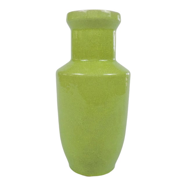 Vintage Chinese Chartreuse Crackle Glaze Vase For Sale