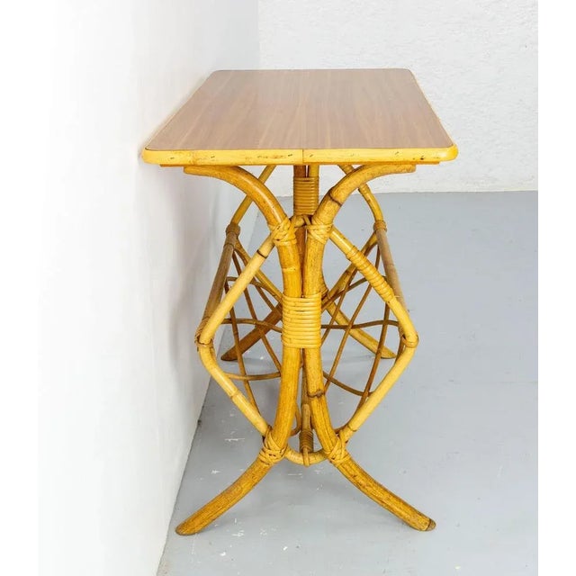 1970s Mid-Century French Rattan Side Table with Magazine Rack, 1970s For Sale - Image 5 of 13