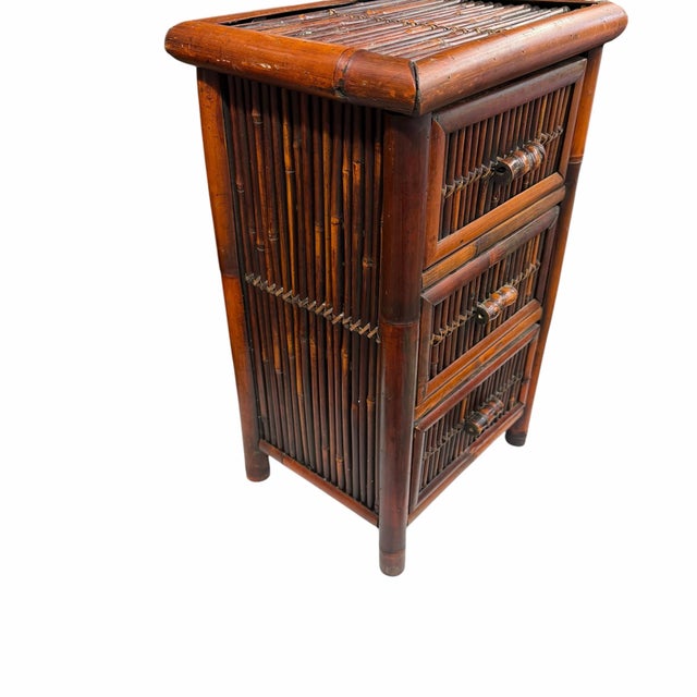 Rustic Petite Bamboo Three Drawer Chest For Sale - Image 3 of 6