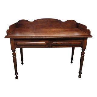 Antique English Georgian Mahogany Gallery Writing Desk With Two Drawers, Circa 1830 For Sale