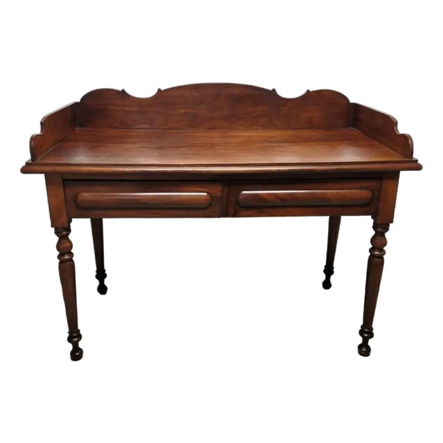 Antique English Georgian Mahogany Gallery Writing Desk With Two Drawers, Circa 1830 For Sale