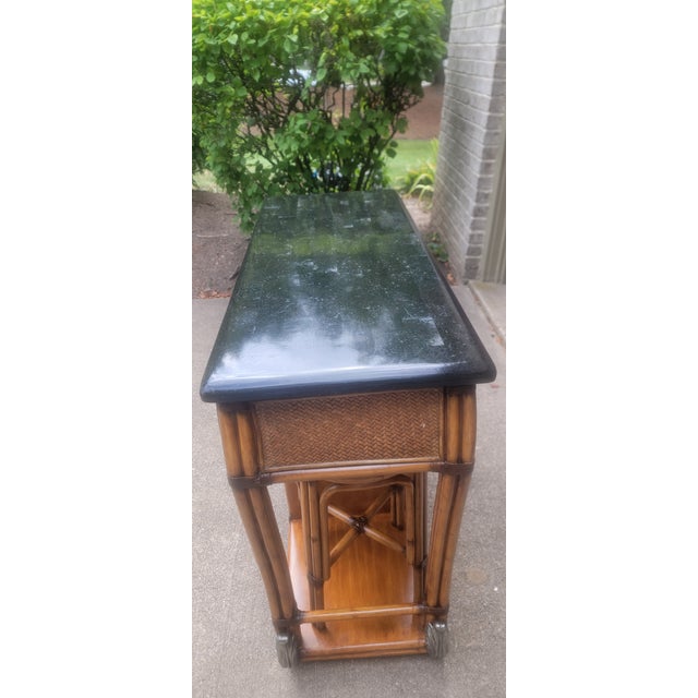 Mid-Century Modern 1970's Vintage Bamboo and Rattan Bar Console Table For Sale - Image 3 of 18