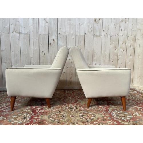 Textile Beige Suede Armchairs, Set of 2 For Sale - Image 7 of 9