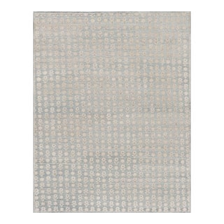 Rug & Kilim’s Modern Block Print Rug in Blue with White Floral Patterns - 5x7 For Sale