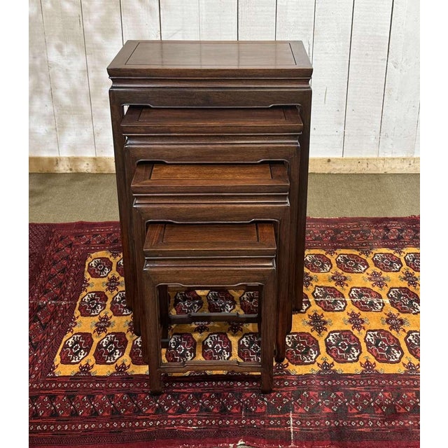 Wood Nesting Mahogany Tables, 1970s, Set of 4 For Sale - Image 7 of 14