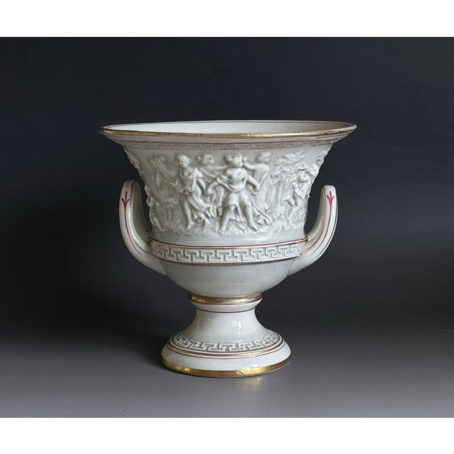 Neoclassical Antique German Neoclassical Porcelain Urn Cachepot With Figural Relief, c.1900 For Sale - Image 3 of 12