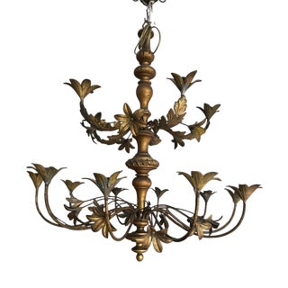 Antique Italian Chandelier in Gold Paint, 1800s For Sale