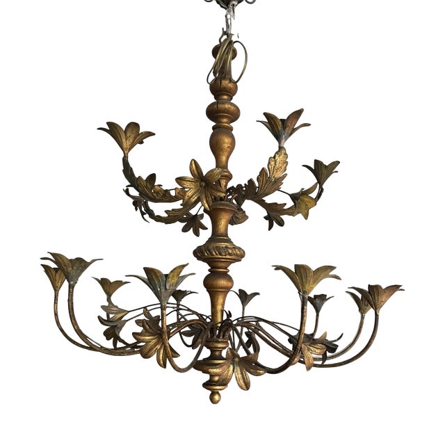 Antique Italian Chandelier in Gold Paint, 1800s For Sale