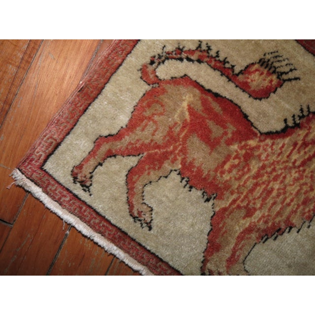 Red Lion Khotan Antique Rug Mat For Sale - Image 8 of 18