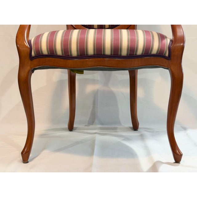 Late 20th Century Louis XVI Style Oval Back Striped Upholstered Armchair For Sale - Image 9 of 10