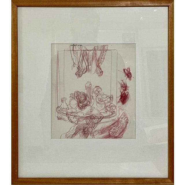 Abstract Hyman Bloom, Boston Expressionist Conte Pencil Drawing "Still Life with Flies" Hyman Bloom For Sale - Image 3 of 7