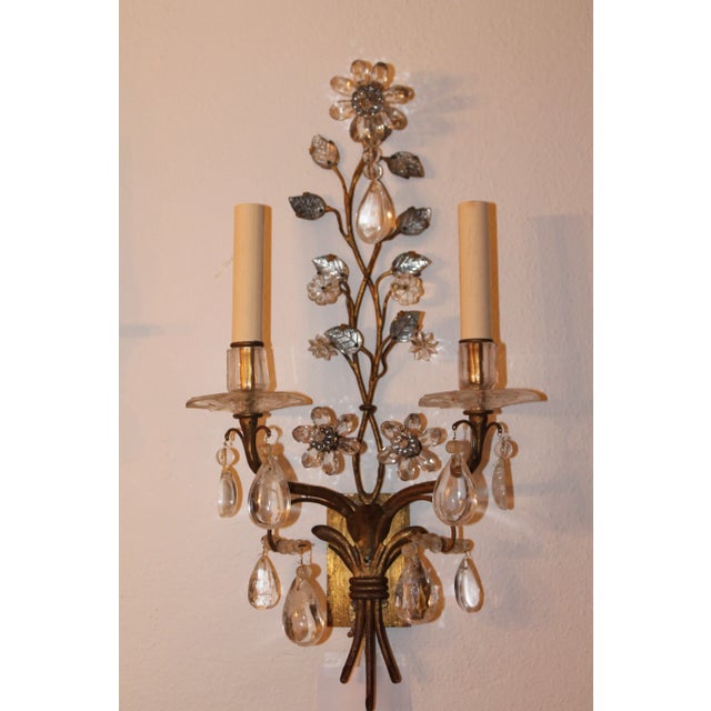 Maison Baguès Exceptional Maison Bagues France Rock Crystal Floral Two-Light Wall Sconces a - Pair For Sale - Image 4 of 11