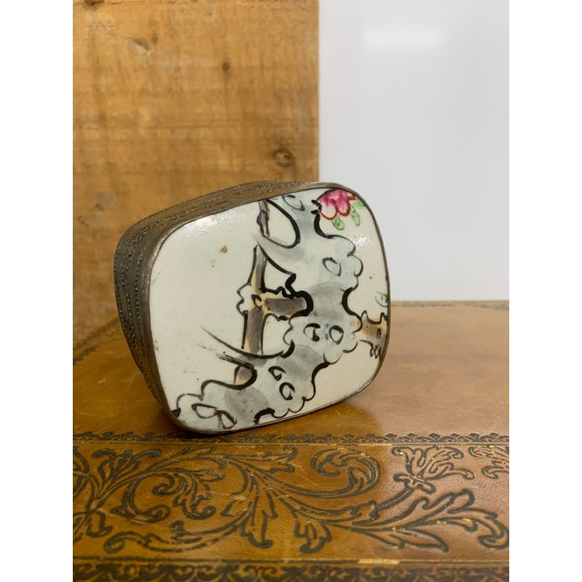 Chinese Vintage Chinese Porcelain Shard & Repousse Nickel Silver Trinket Box For Sale - Image 3 of 5
