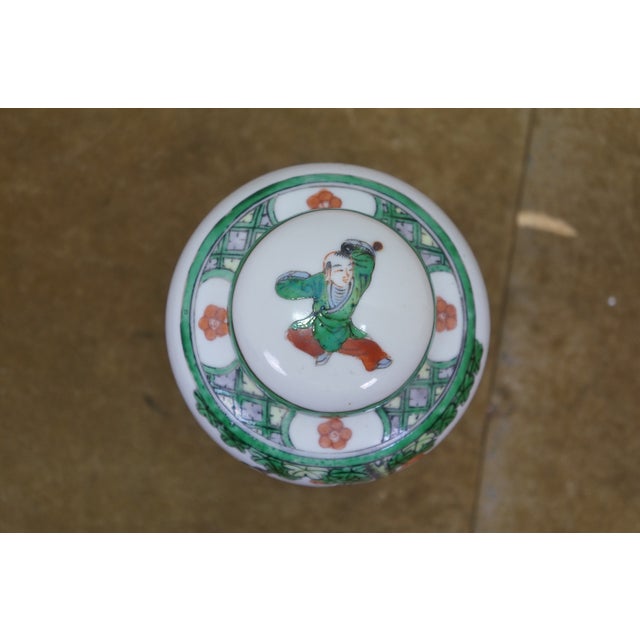 2 Antique Chinese Qing Famille Verte Porcelain Ginger Jars Mantel Urns For Sale - Image 9 of 18