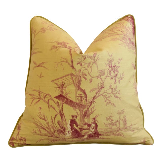Designer Old World Weavers/Stark Chinoiserie Toile Feather/Down Pillow 20" Square For Sale