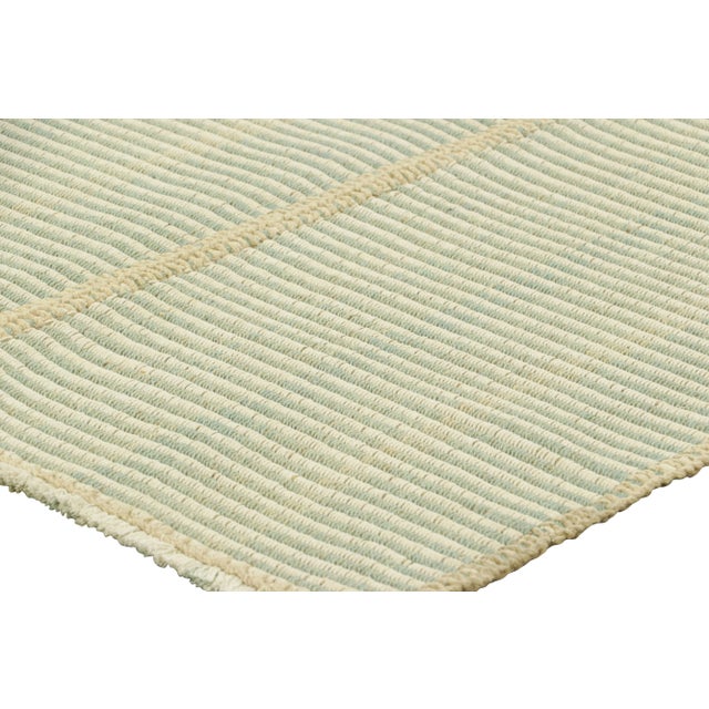 Rug & Kilim’s Contemporary Kilim in Ivory White and Blue Textural Stripes For Sale In New York - Image 6 of 7