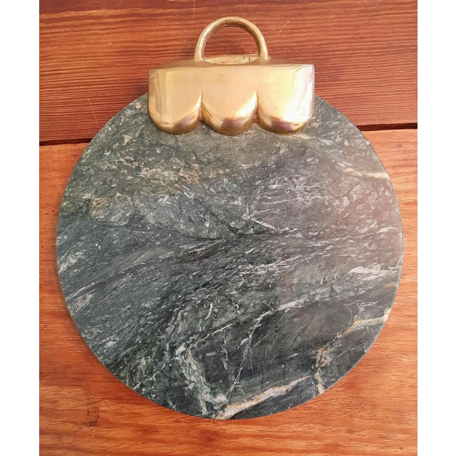 American Vintage Green Marble Brass Christmas Cutting Board Holiday For Sale - Image 3 of 3
