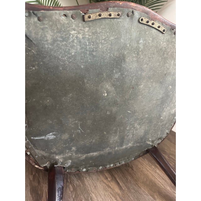 Wood Vintage Queen Anne Mahogany Armchair With Sage Green Upholstery For Sale - Image 7 of 7