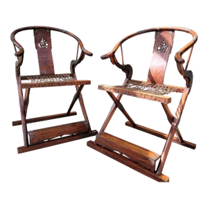 Late 19th Century Pair of Huanghuali Horseshoe-Back Folding Armchair Early Qing Dynasty