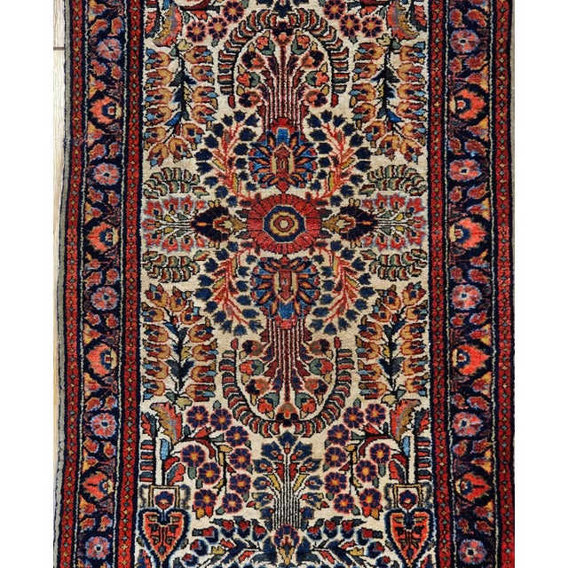 Mid 20th Century Vintage Persian Sarouk Area Rug, Handwoven Floral Pattern, Ivory & Navy, 2’ X 4’ For Sale - Image 5 of 12